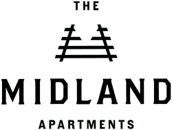 The Midland Apartments black logo with rail icon